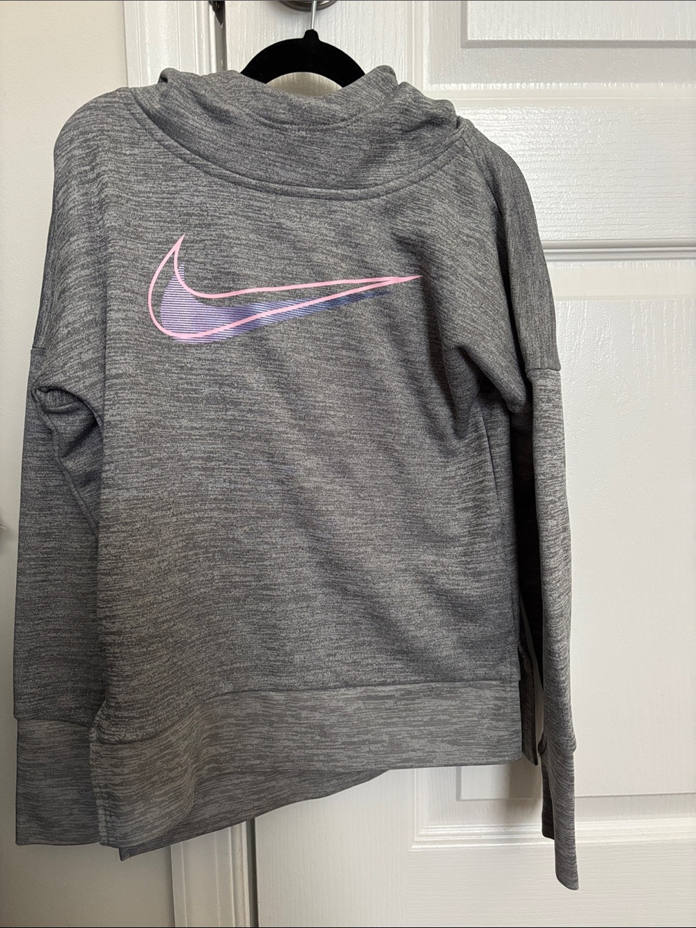 Nike Women’s Gray Cowl Neck Sweater with Pink Swoosh